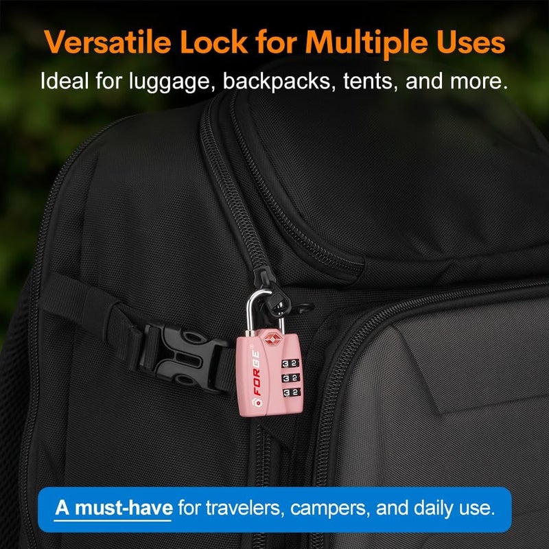 Forge Luggage Locks TSA Approved Luggage Locks, Small TSA Locks with Zinc Alloy Body, Open Alert, Easy Read Dials, for Travel Suitcase, Bag, Backpack, Cases, Lockers. Pink 2 Locks. - Image 5